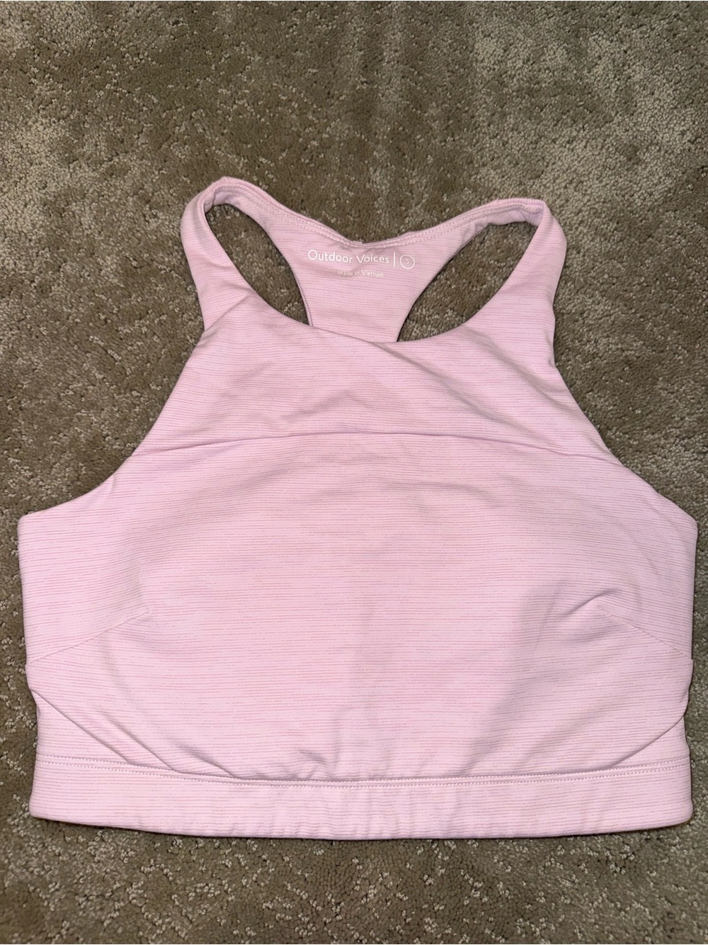 Outdoor Voices Light Pink High Neck All Time Longline Racerback Sports Bra Top
